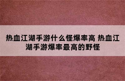 热血江湖手游什么怪爆率高 热血江湖手游爆率最高的野怪